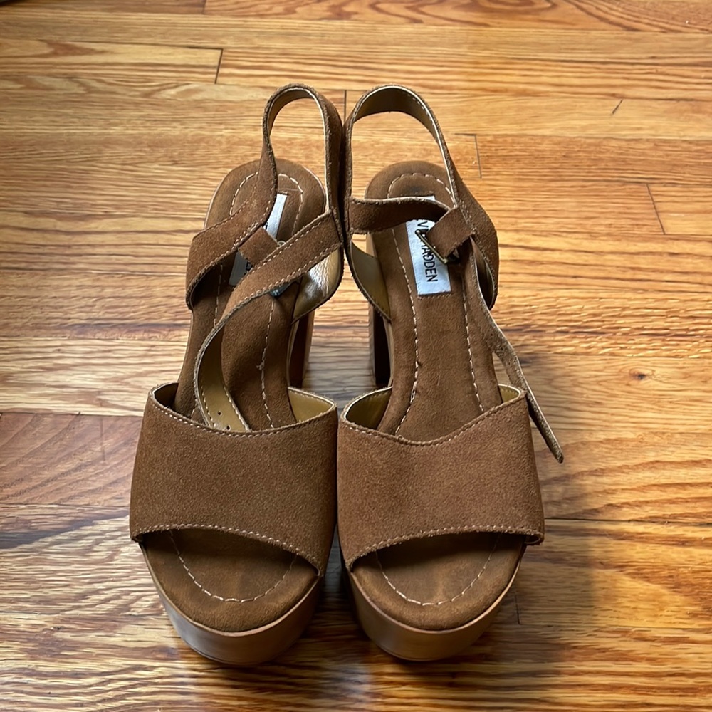 Steven Madden Brown Suede And Leather Block Sanda… - image 1